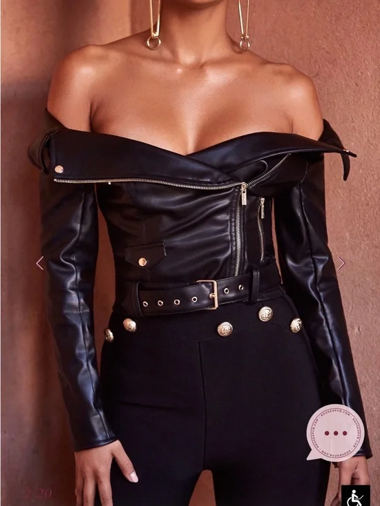 HOUSE OF CB ROMERA FAUX LEATHER VEGAN LEATHER TOP JACKET - Picture 1 of 11